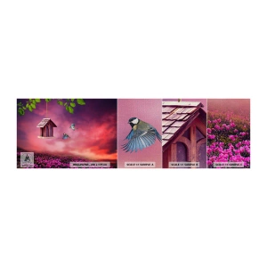 Muestra de fotomural Premium Canvas - Invitación a una cena - Paisaje, flores, Pajarera - 100x30 cm