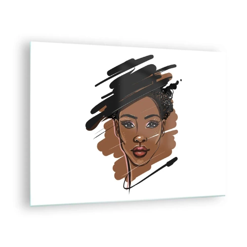 Cuadro sobre vidrio - Impresiones sobre Vidrio - Retrato de una mujer negra en un estilo de boceto de moda. - 70x50cm - Dulce como el chocolate - Decoración de pared moderna para salón y dormitorio ARTTOR