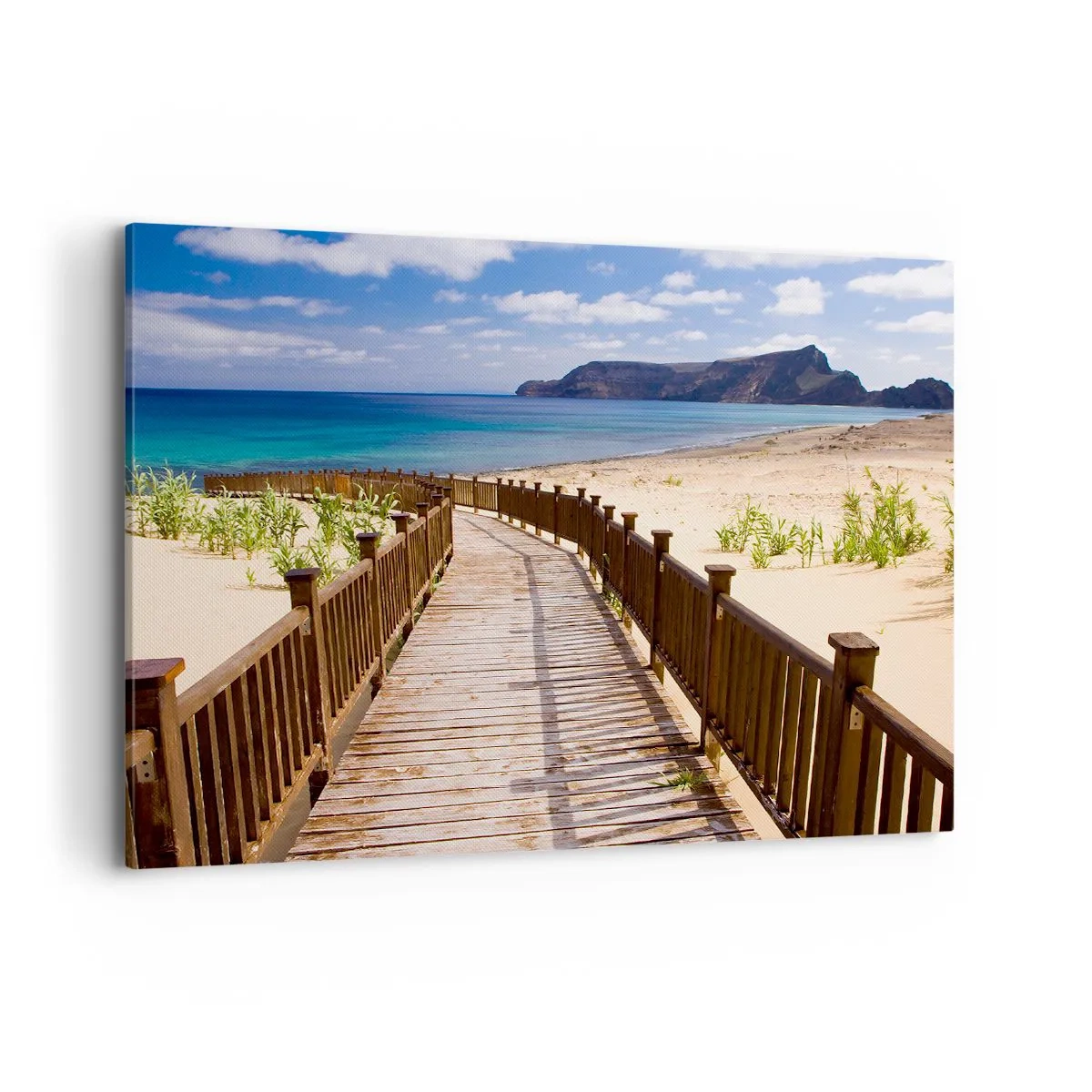 Cuadro sobre lienzo - Impresión de Imagen - Camino de madera que conduce a la playa con vistas al mar. - 100x70cm - Llévame a la isla de la felicidad - Decoración de pared moderna para salón y dormitorio ARTTOR
