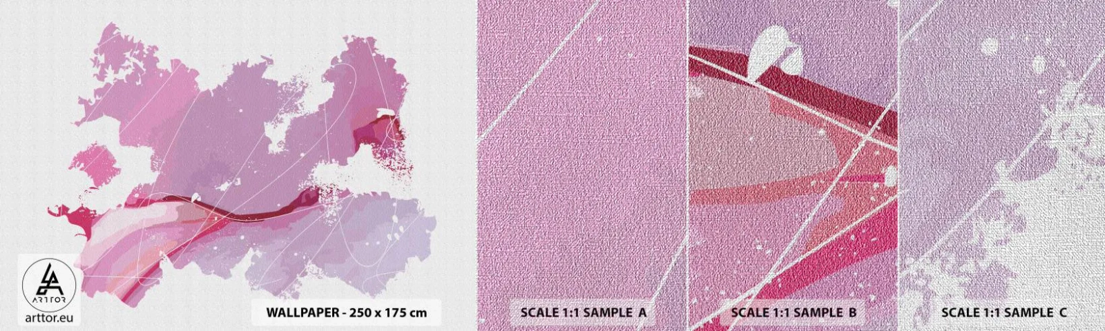 Muestra de fotomural Premium Canvas - Mapa de un mundo rosa - Minimalismo, Pastel, Mapa - 100x30 cm