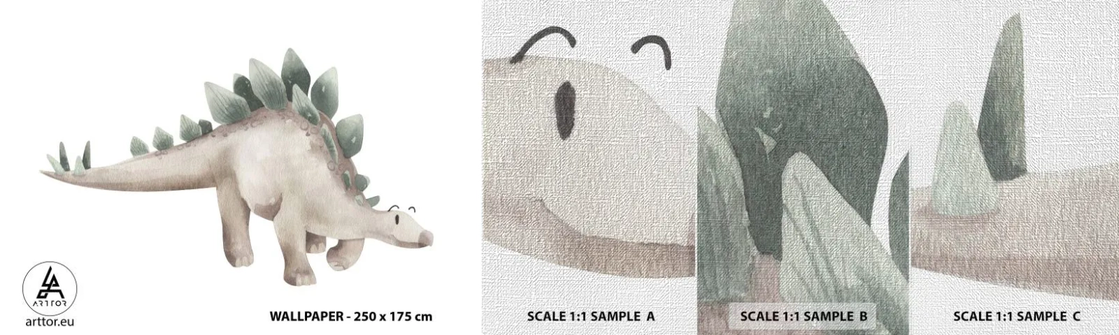 Muestra de fotomural Premium Canvas - Un amigo de otro tiempo - Dinosaurio, Para niños, Estegosaurio - 100x30 cm