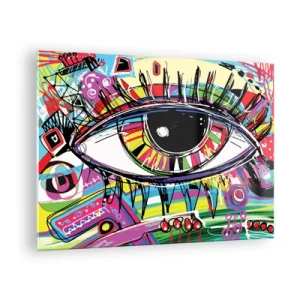 Cuadro sobre vidrio - Impresiones sobre Vidrio - Ojo colorido en estilo abstracto - 70x50cm - Un ojo colorido - un alma colorida - Decoración de pared moderna para salón y dormitorio ARTTOR
