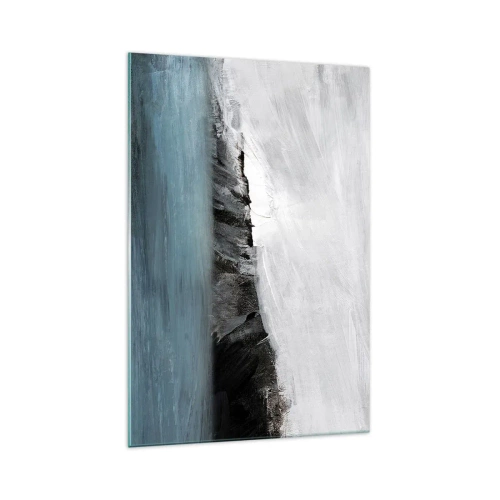 Cuadro sobre vidrio - Impresiones sobre Vidrio - Paisaje abstracto con agua y una orilla rocosa - 70x100cm - Agua - tierra: un choque de elementos - Decoración de pared moderna para salón y dormitorio ARTTOR