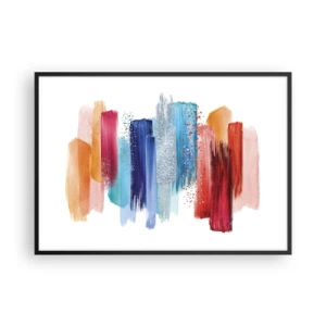 Póster en marco negro - Pinceladas de colores sobre un fondo blanco - 100x70cm - Arriba y abajo - Decoración de pared moderna para salón y dormitorio ARTTOR