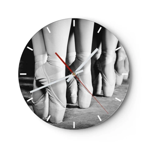 Reloj de pared - Reloj de vidrio - Bailarinas blancas y negras en zapatillas de punta - 30x30cm - En conjunto y al unísono - Decoración de pared moderna para salón, cocina y dormitorio ARTTOR