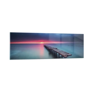 Cuadro sobre vidrio - Impresiones sobre Vidrio - Un muelle de madera que conduce directamente al mar al atardecer. - 160x50cm - Entre el cielo y el agua - Decoración de pared moderna para salón y dormitorio ARTTOR