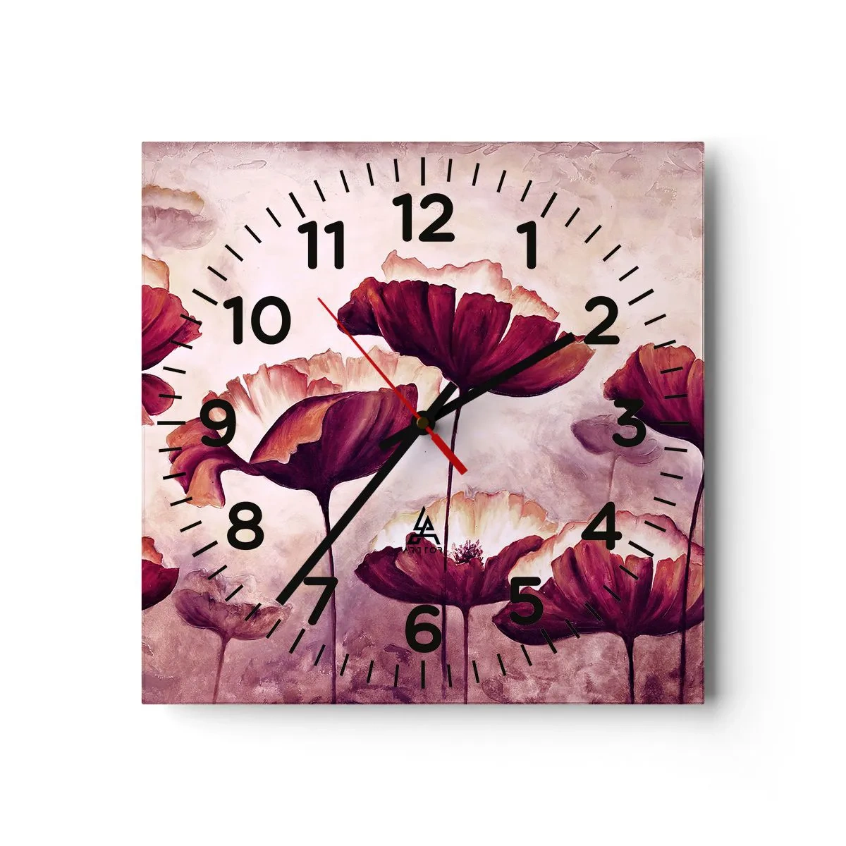 Reloj de pared - Reloj de vidrio - Pétalo rojo y blanco - 40x40 cm