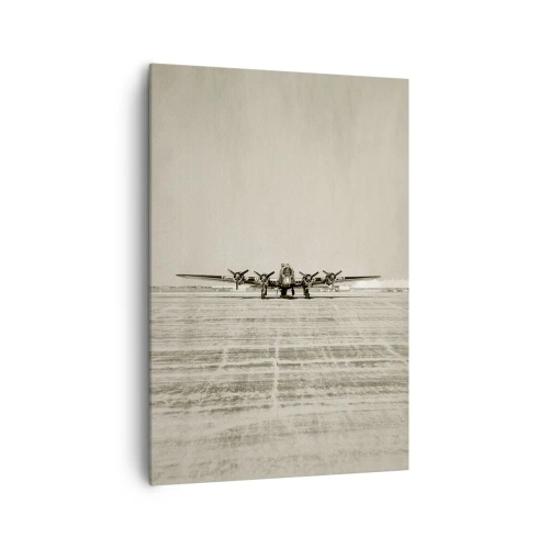 Cuadro sobre lienzo - Impresión de Imagen - Avión histórico en el aeropuerto en sepia - 70x100cm - Como siempre, preparado - Decoración de pared moderna para salón y dormitorio ARTTOR
