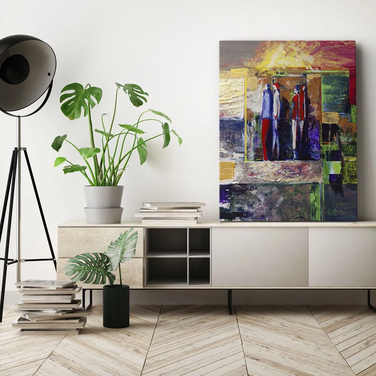 Cuadro sobre lienzo - Impresión de Imagen - Composición abstracta con figuras y patrones geométricos. - 50x70cm - Relaciones y emociones - Decoración de pared moderna para salón y dormitorio ARTTOR