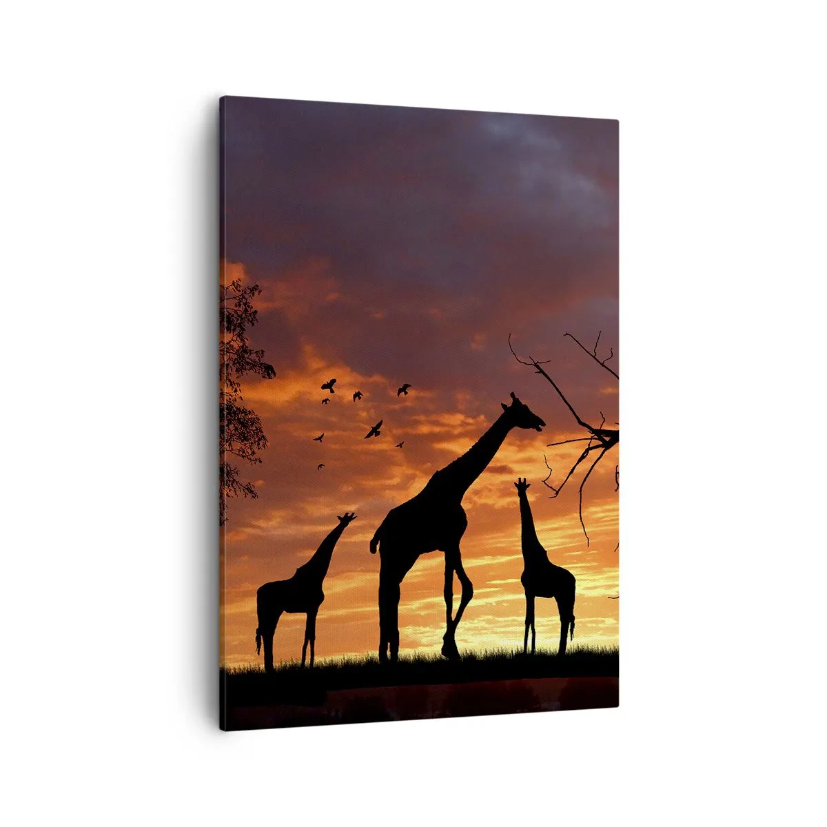Cuadro sobre lienzo - Impresión de Imagen - Siluetas de jirafas con el atardecer africano como telón de fondo - 50x70cm - Una pequeña cena con tus seres queridos - Decoración de pared moderna para salón y dormitorio ARTTOR