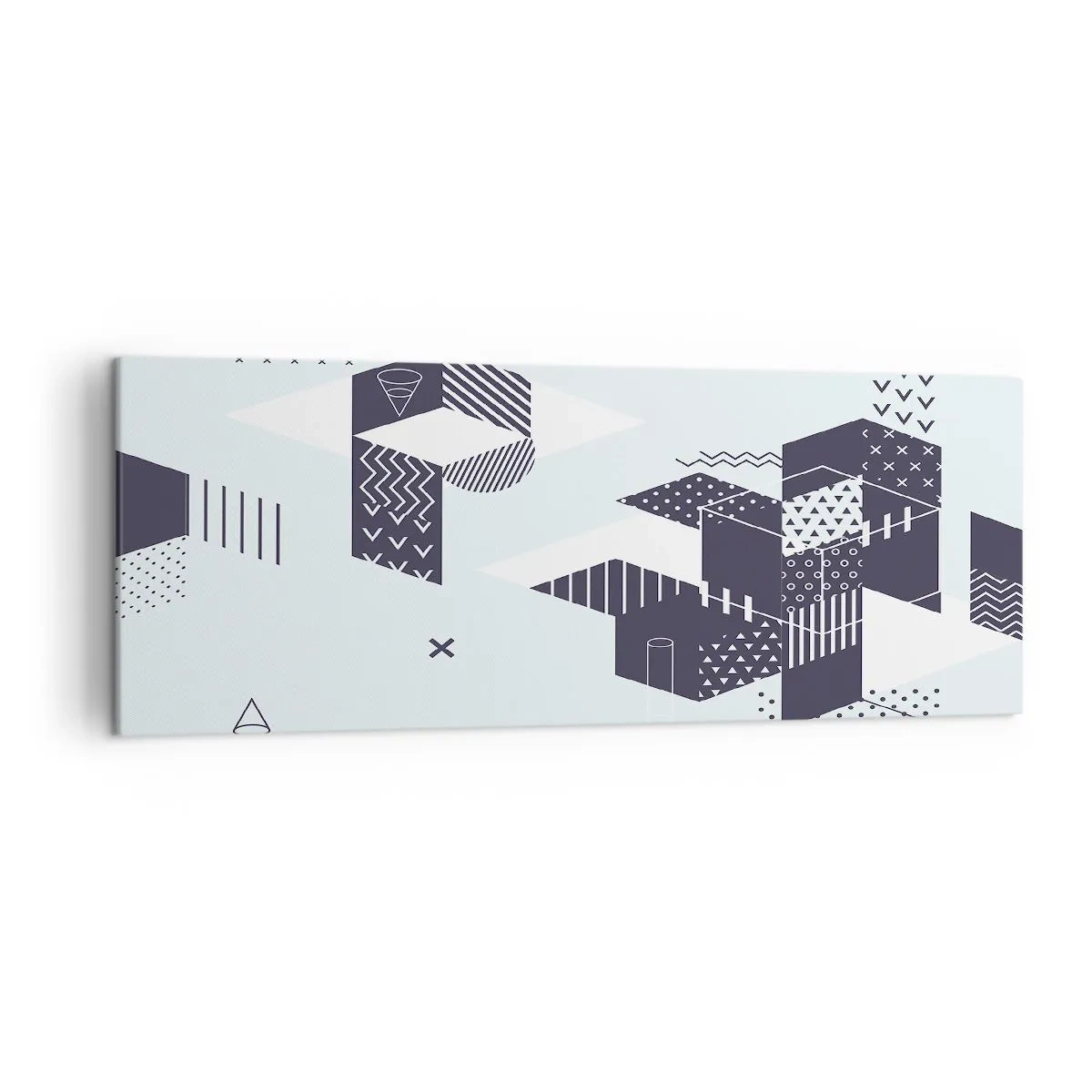 Cuadro sobre lienzo - Impresión de Imagen - Gráficos geométricos modernos en tonos blanco y azul marino. - 140x50cm - Las matemáticas en el alma - Decoración de pared moderna para salón y dormitorio ARTTOR