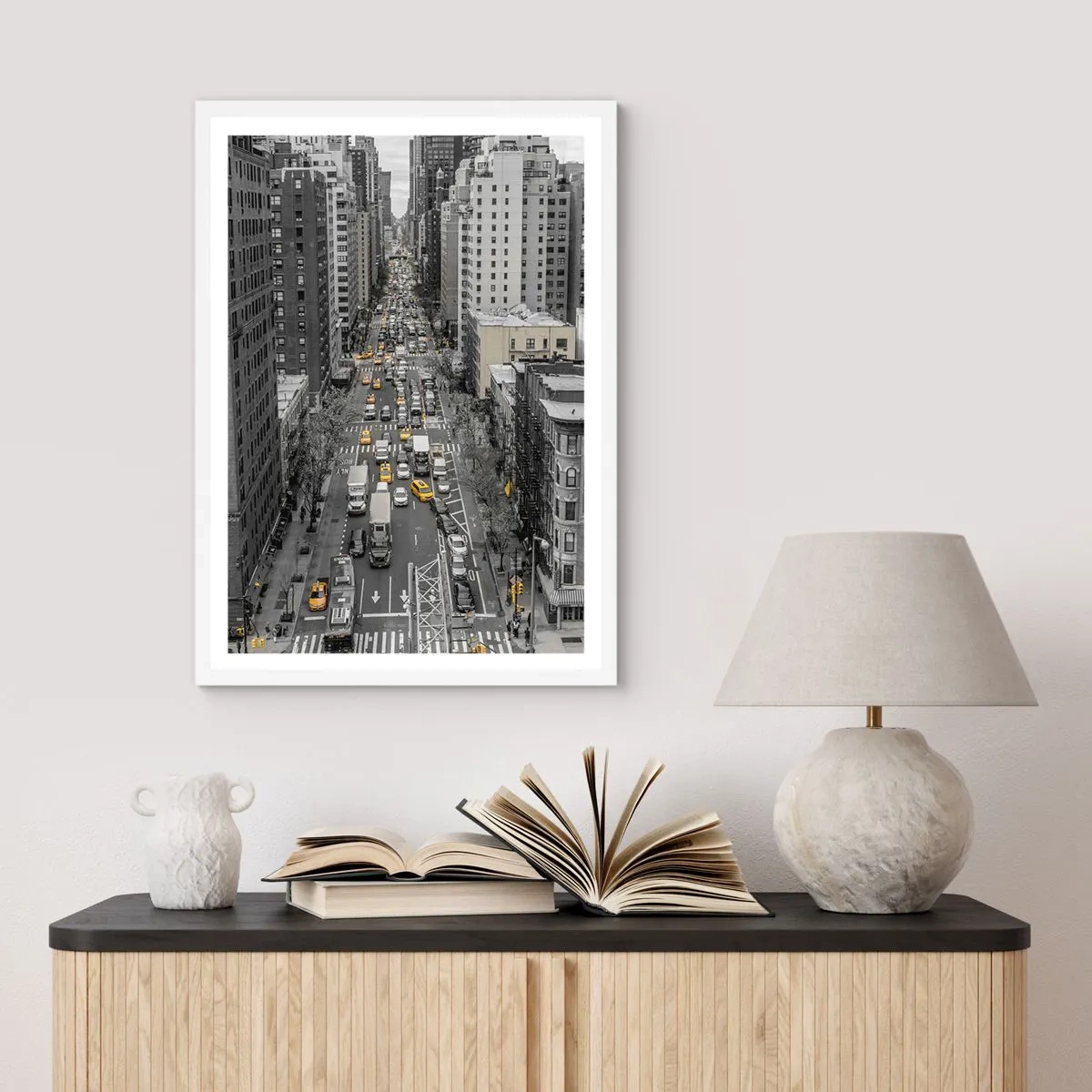 Póster en marco blanco - La vida de Nueva York - 40x50 cm