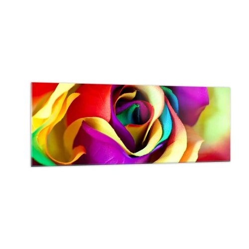 Cuadro sobre vidrio - Impresiones sobre Vidrio - Una rosa colorida en tonos arcoíris. - 140x50cm - Es imposible - Decoración de pared moderna para salón y dormitorio ARTTOR