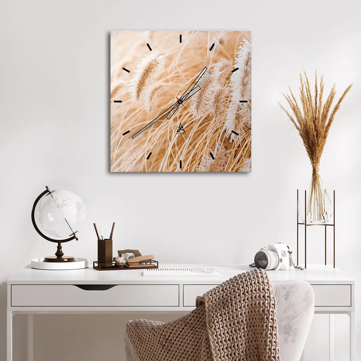 Reloj de pared - Reloj de vidrio - El dorado susurro de las hierbas - 40x40 cm