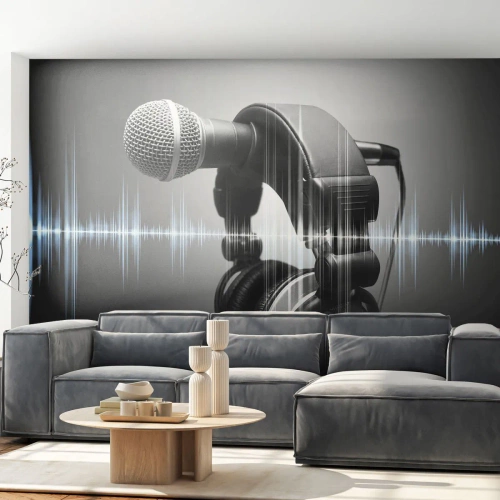 Fotomural Autadhesivo Deluxe Sticker - Todavía se puede escuchar el canto - Micrófono, Auriculares musicales, Música - 100x70 cm