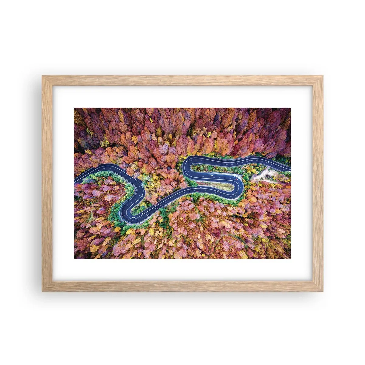 Póster en marco roble claro - Un camino sinuoso a través del bosque - 40x30 cm