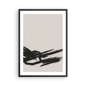 Póster en marco negro - Abstracción dinámica con pincelada en negro. - 50x70cm - Impulso imparable - Decoración de pared moderna para salón y dormitorio ARTTOR