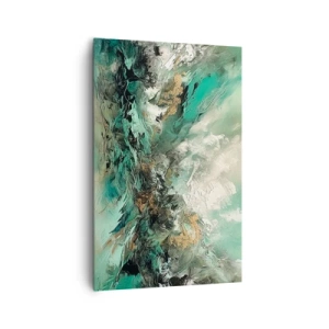 Cuadro sobre lienzo - Impresión de Imagen - Paisaje abstracto en tonos verdes y dorados. - 80x120cm - Hervor negro esmeralda - Decoración de pared moderna para salón y dormitorio ARTTOR