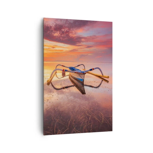 Cuadro sobre lienzo - Impresión de Imagen - Un barco en aguas tranquilas al atardecer. - 80x120cm - Calma de una tarde tropical - Decoración de pared moderna para salón y dormitorio ARTTOR