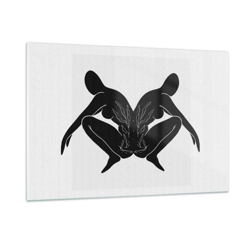 Cuadro sobre vidrio - Impresiones sobre Vidrio - Figuras negras que forman un corazón simétrico sobre un fondo blanco. - 120x80cm - Un alma compartida - Decoración de pared moderna para salón y dormitorio ARTTOR