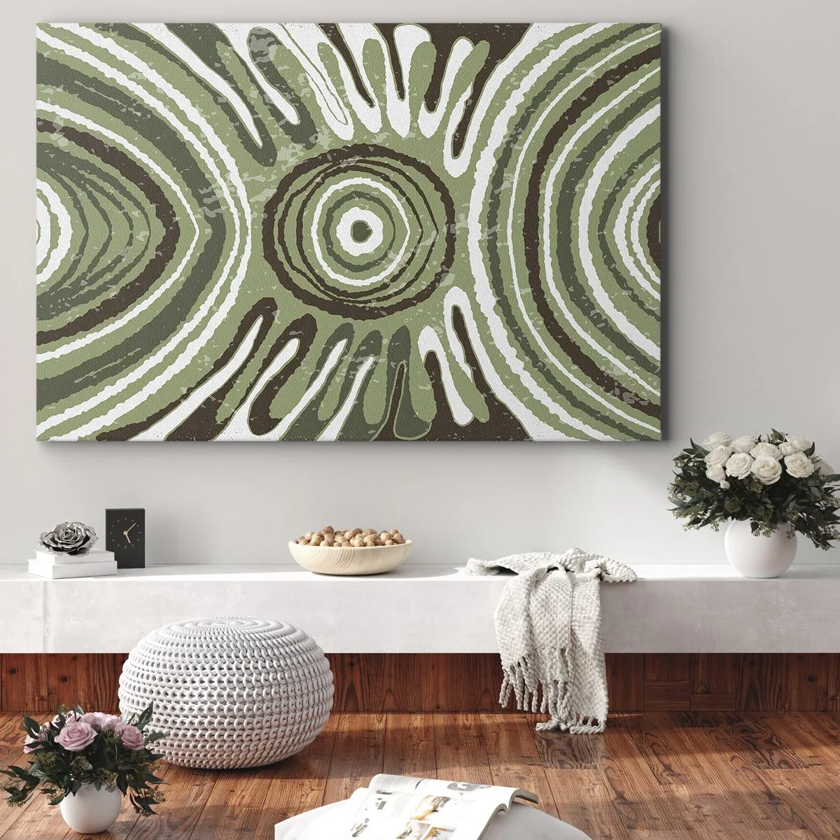 Cuadro sobre lienzo - Impresión de Imagen - Patrones abstractos en tonos verdes y marrones. - 70x50cm - Explosión de emociones - Decoración de pared moderna para salón y dormitorio ARTTOR