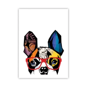 Póster - Retrato colorido de un perro con gafas. - 50x70cm - El intelectual - Decoración de pared moderna para salón y dormitorio ARTTOR