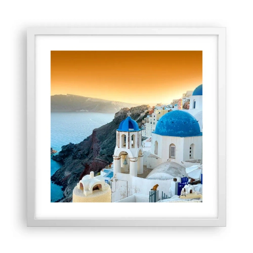 Póster en marco blanco - Santorini - el abrazo a las rocas - 40x40 cm