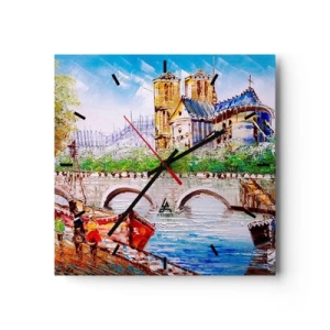 Reloj de pared - Reloj de vidrio - Paisaje con un puente y una catedral de estilo clásico. - 30x30cm - Su tiempo nunca pasa - Decoración de pared moderna para salón y dormitorio ARTTOR