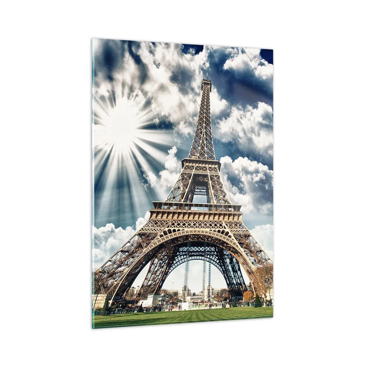 Cuadro sobre vidrio - Impresiones sobre Vidrio - La Torre Eiffel contra un cielo radiante - 50x70cm - Única bajo el sol - Decoración de pared moderna para salón y dormitorio ARTTOR