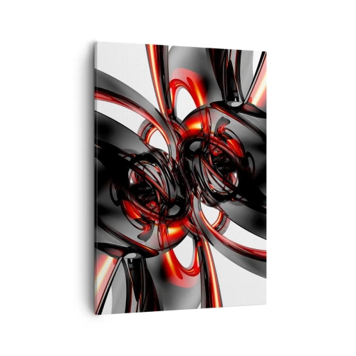 Cuadro sobre lienzo - Impresión de Imagen - Gráficos 3D abstractos con elementos negros y rojos - 50x70cm - Movimiento en grafito y rojo - Decoración de pared moderna para salón y dormitorio ARTTOR