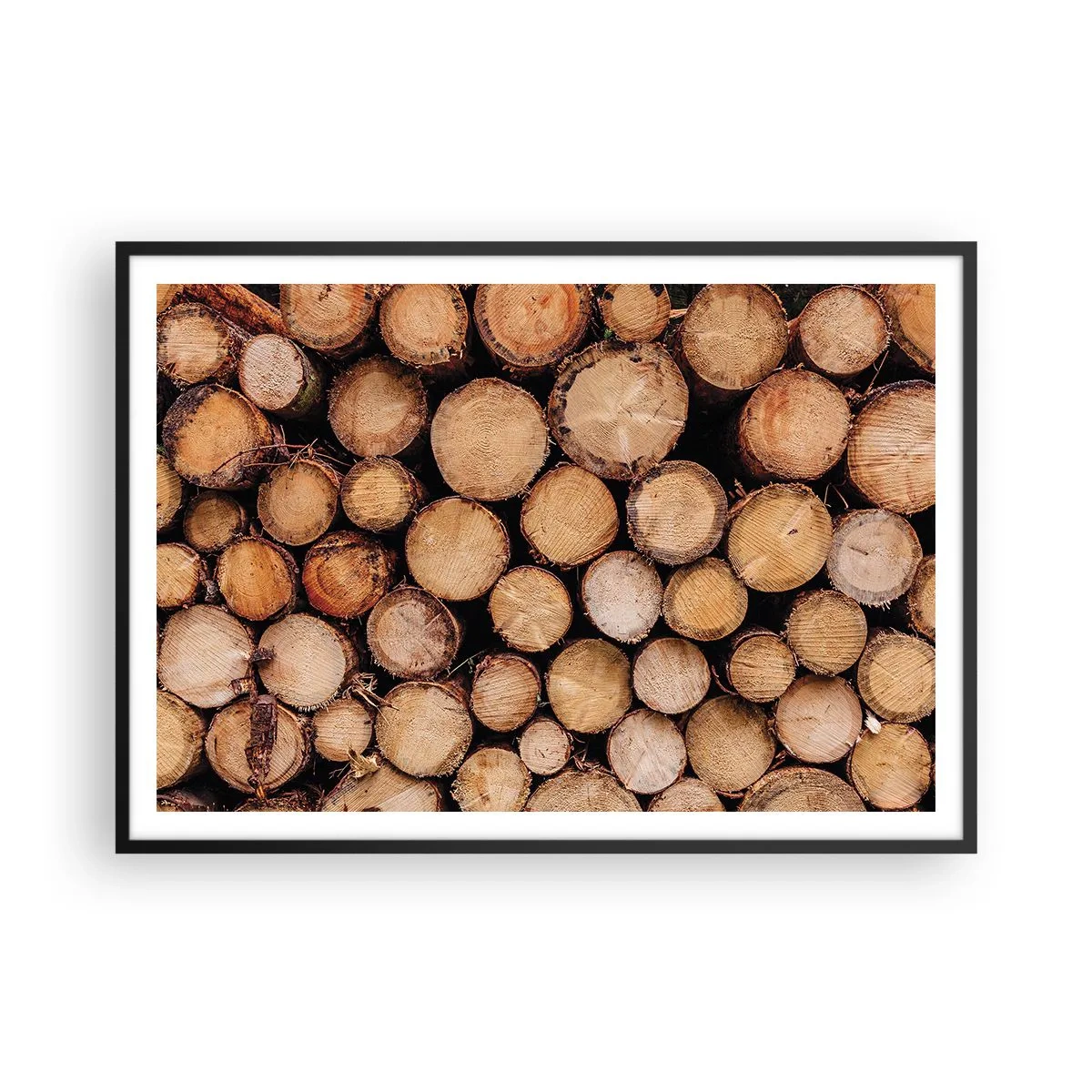 Póster en marco negro - Montones de troncos de árboles talados dispuestos en armonía - 100x70cm - Un nuevo comienzo - Decoración de pared moderna para salón y dormitorio ARTTOR