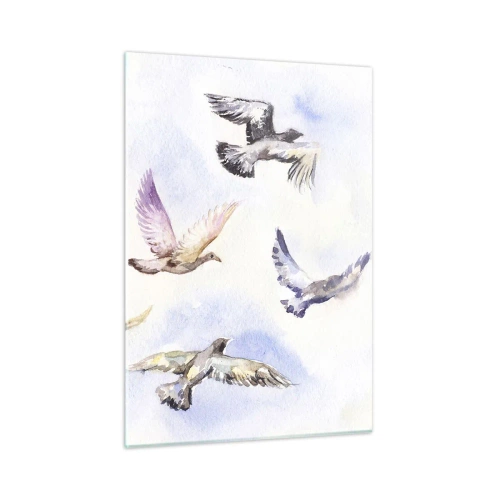 Cuadro sobre vidrio - Impresiones sobre Vidrio - Pájaros en vuelo contra un cielo despejado - 50x70cm - Libertad en gris y azul - Decoración de pared moderna para salón y dormitorio ARTTOR