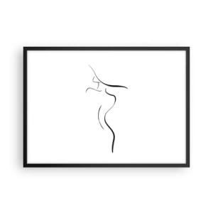 Póster en marco negro - Contorno minimalista de una silueta femenina sobre un fondo blanco. - 70x50cm - Escurridiza como una ola - Decoración de pared moderna para salón y dormitorio ARTTOR