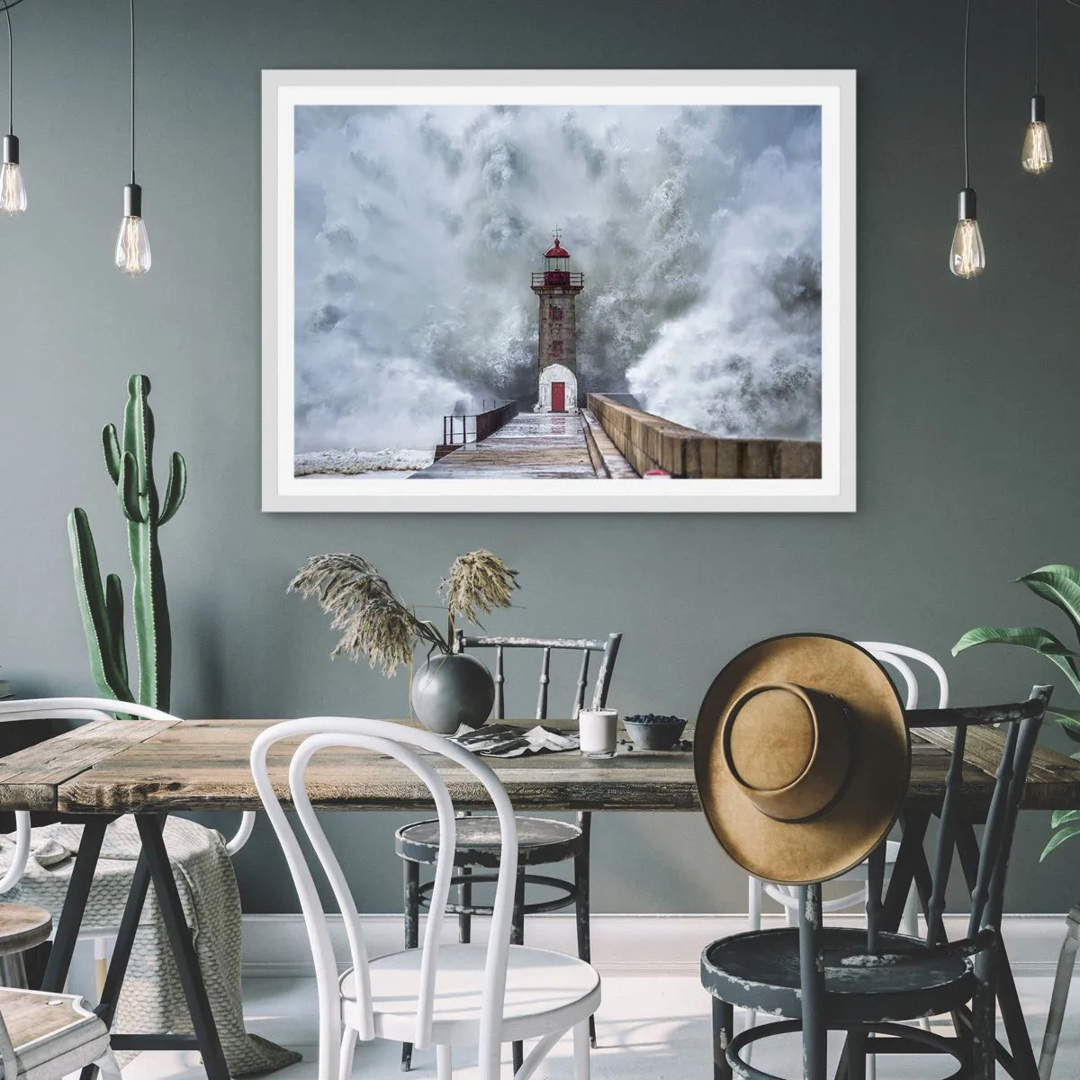 Póster en marco blanco - El rugido de las aguas, la fuerza del viento - 40x30 cm