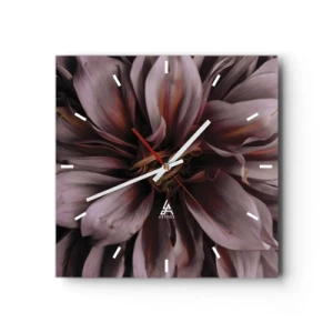 Reloj de pared - Reloj de vidrio - Detalle de primer plano de una flor grande en colores sutiles. - 30x30cm - Corazón floral - Decoración de pared moderna para salón y dormitorio ARTTOR