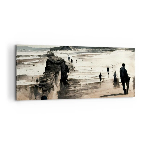 Cuadro sobre lienzo - Impresión de Imagen - Caminantes de playa en un paisaje tranquilo - 120x50cm - Un sueño evocado - Decoración de pared moderna para salón y dormitorio ARTTOR