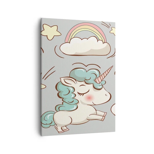 Cuadro sobre lienzo - Impresión de Imagen - Lindos unicornios sobre un fondo pastel. - 50x70cm - Estoy seguro de que existen - Decoración de pared moderna para salón y dormitorio ARTTOR