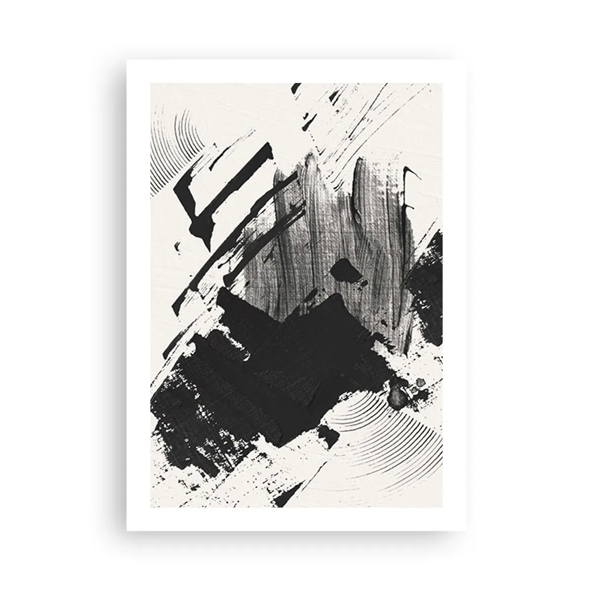 Póster - Pinceladas abstractas en blanco y negro - 50x70cm - Abstracción: la expresión del negro - Decoración de pared moderna para salón y dormitorio ARTTOR
