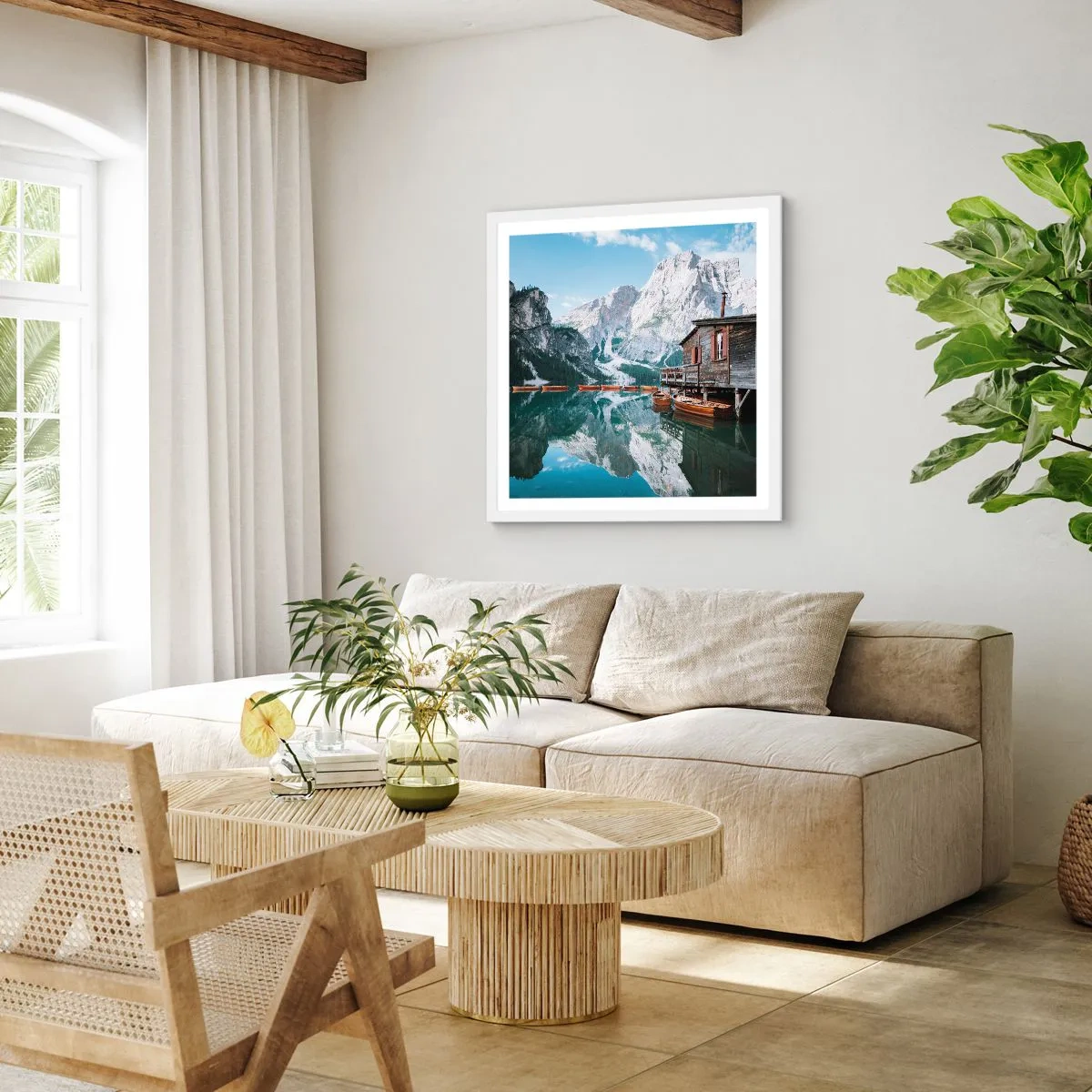 Póster en marco blanco - Una mañana cristalina de montaña - 60x60 cm