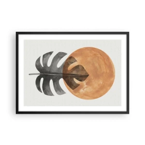 Póster en marco negro - Hoja de monstera y círculo dorado sobre un fondo claro - 70x50cm - Siempre el sol - Decoración de pared moderna para salón y dormitorio ARTTOR