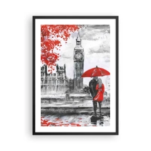 Póster en marco negro - Una figura con un paraguas rojo frente al Big Ben en Londres. - 50x70cm - Londres enamora - Decoración de pared moderna para salón y dormitorio ARTTOR