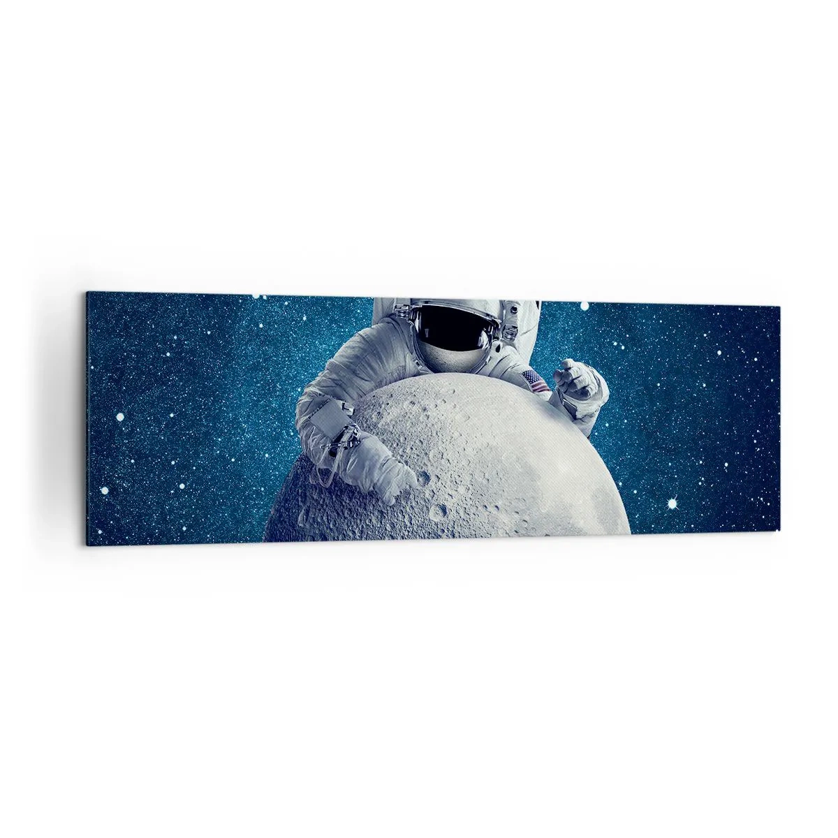 Cuadro sobre lienzo - Impresión de Imagen - Astronauta sosteniendo la luna contra un cielo estrellado - 160x50cm - Bromista espacial - Decoración de pared moderna para salón y dormitorio ARTTOR