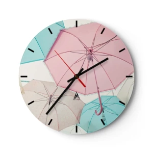 Reloj de pared - Reloj de vidrio - Paraguas en colores pastel - 30x30cm - A veces el sol, a veces la lluvia - Decoración de pared moderna para salón, cocina y dormitorio ARTTOR