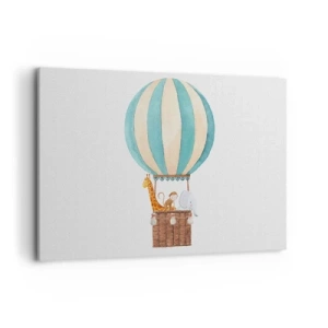 Cuadro sobre lienzo - Impresión de Imagen - Un globo con lindos animales en colores pastel. - 120x80cm - Viaje fantástico - Decoración de pared moderna para salón y dormitorio ARTTOR