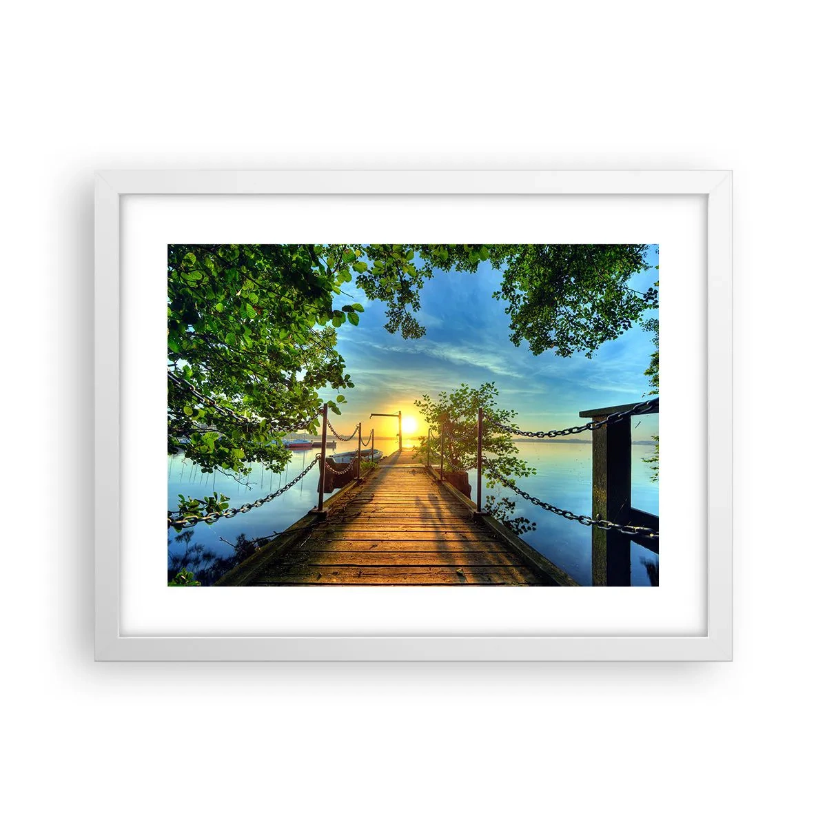 Póster en marco blanco - Atardecer junto al agua - 40x30 cm