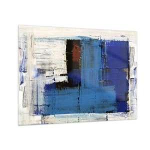 Cuadro sobre vidrio - Impresiones sobre Vidrio - Una composición abstracta con un color azul dominante. - 70x50cm - El secreto del azul - Decoración de pared moderna para salón y dormitorio ARTTOR