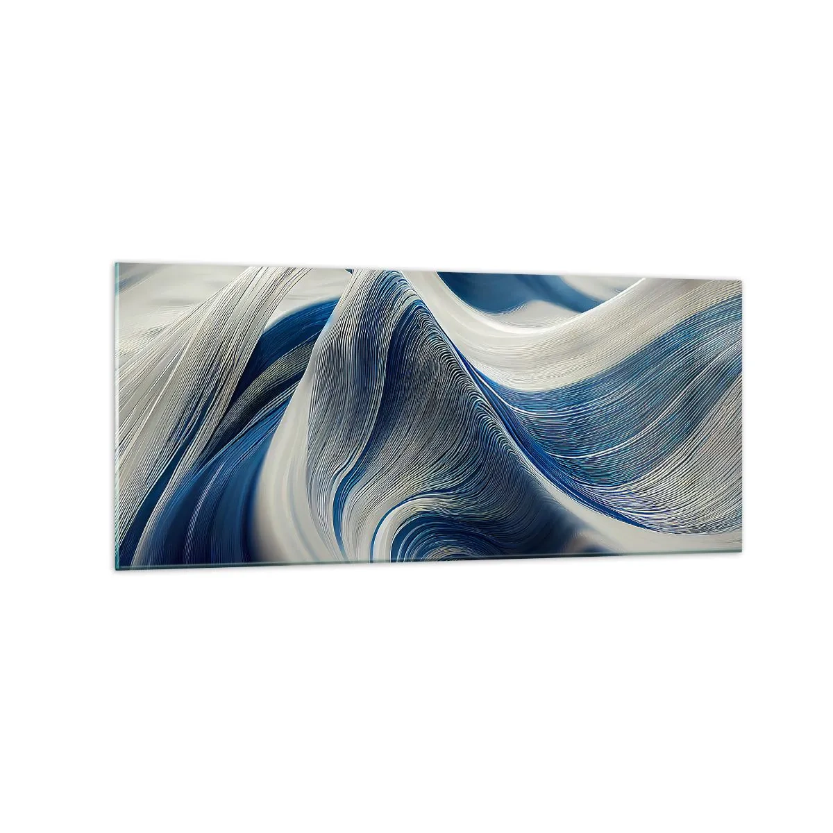 Cuadro sobre vidrio - Impresiones sobre Vidrio - Ondas abstractas en tonos azules y blancos - 120x50cm - Fluidez de azul y blanco - Decoración de pared moderna para salón y dormitorio ARTTOR