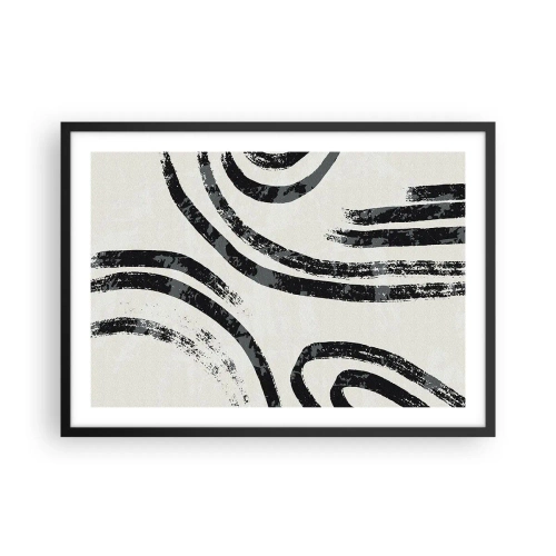 Póster en marco negro - Líneas abstractas en blanco y negro sobre un fondo claro - 70x50cm - A medias - Decoración de pared moderna para salón y dormitorio ARTTOR