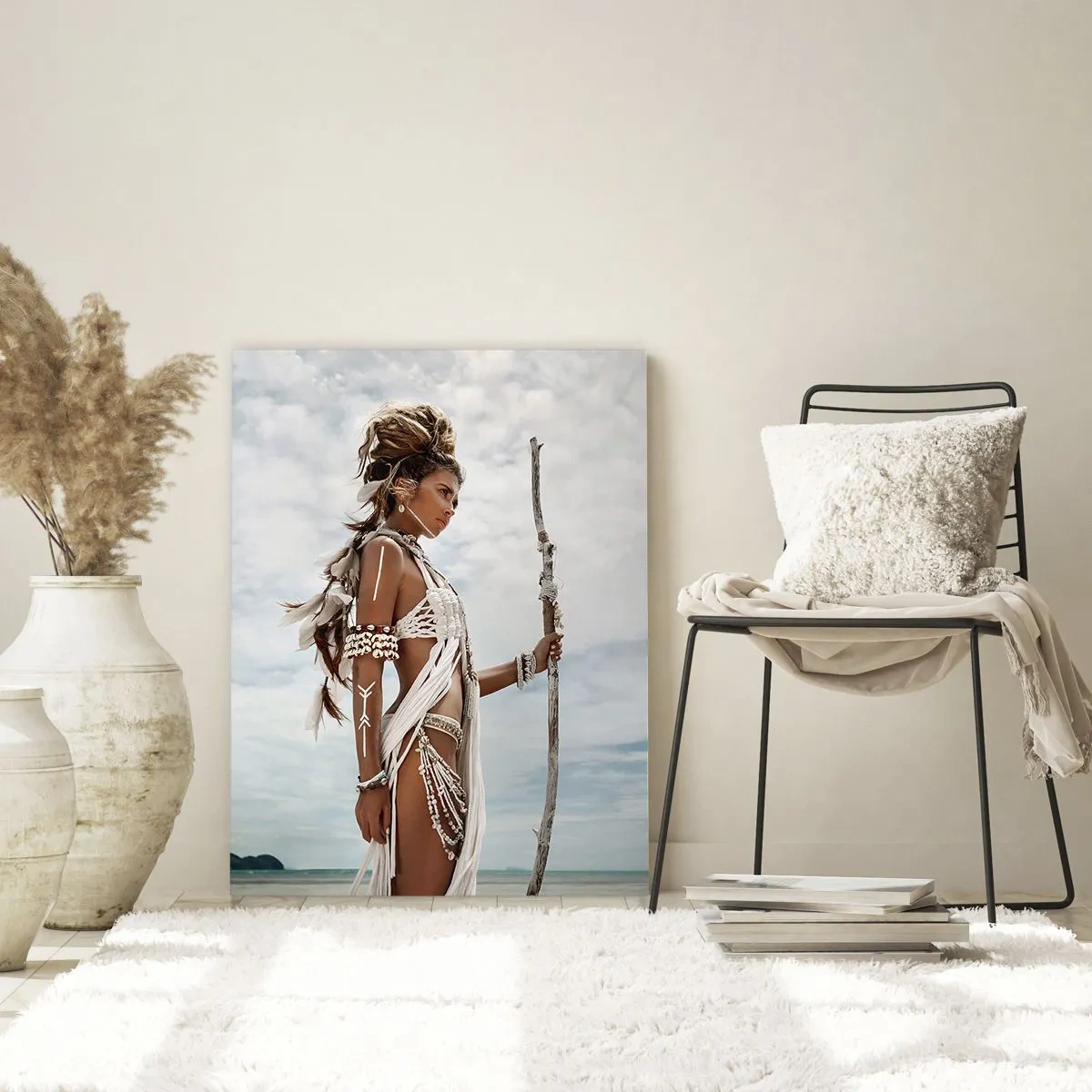 Cuadro sobre vidrio - Impresiones sobre Vidrio - Una figura exótica contra la playa y el cielo. - 50x70cm - Reina de los trópicos - Decoración de pared moderna para salón y dormitorio ARTTOR