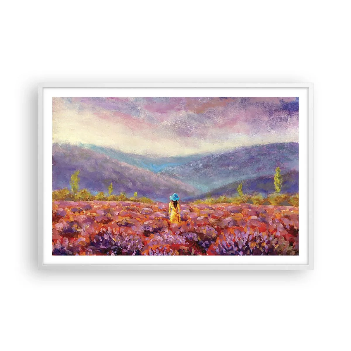 Póster en marco blanco - En un mundo de lavanda - 91x61 cm